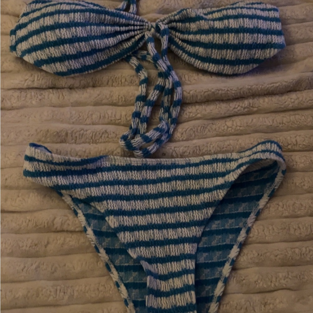 SHEIN Blue and White Striped Bikini